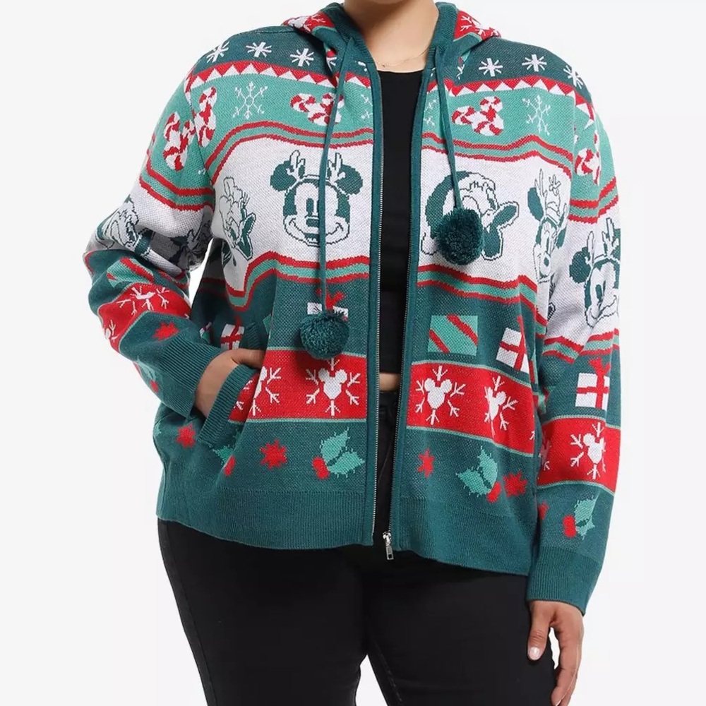 Disney Mickey Mouse And Friends Fair Isle Knit Hoodie Plus Size Hot Topic